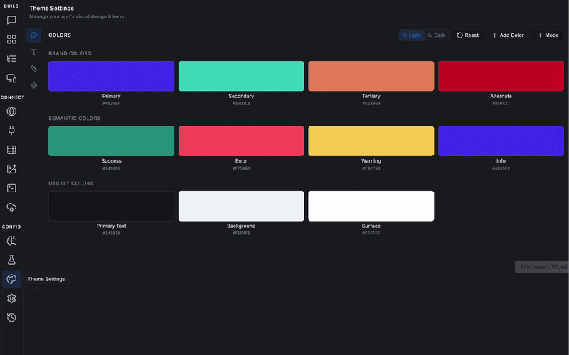 NativeFlow Theme Settings demonstration showing visual theme configuration